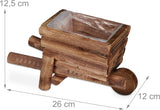 Relaxdays Pflanzschubkarre, 2er-Set, Gartendeko, HxBxT: 12,5 x 26 x 12 cm, Blumenwagen zum Bepflanzen, Holz, natur