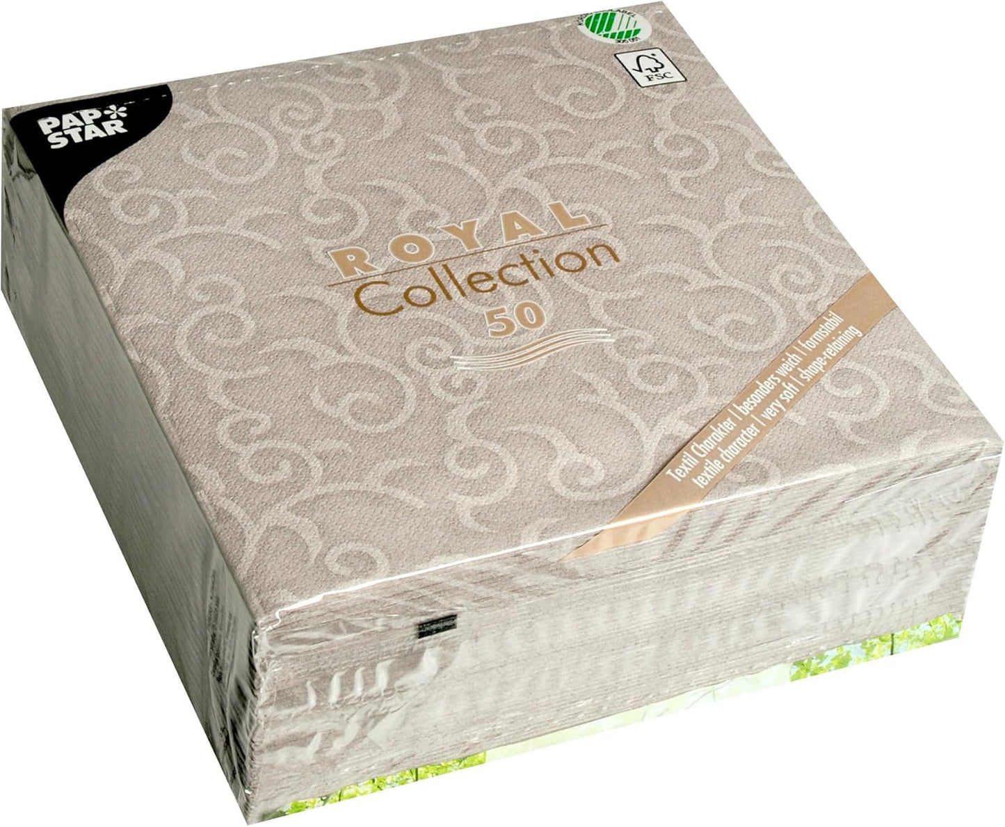 Papstar, 50 Servietten „ROYAL Collection“ 1/4-Falz 40 cm x 40 cm grau „Casali“, #84889 (2er Pack)