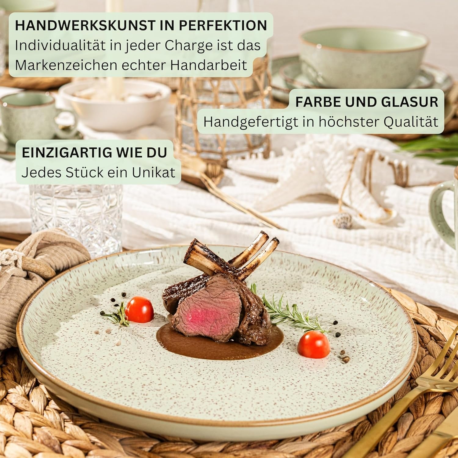 SÄNGER Rio Mint | Steinzeug-Geschirrset für 6 Personen, 6 Teller, 6 Dessertteller, 6 Schüsseln, Mintgrün | DIE VALUE-KOLLEKTION