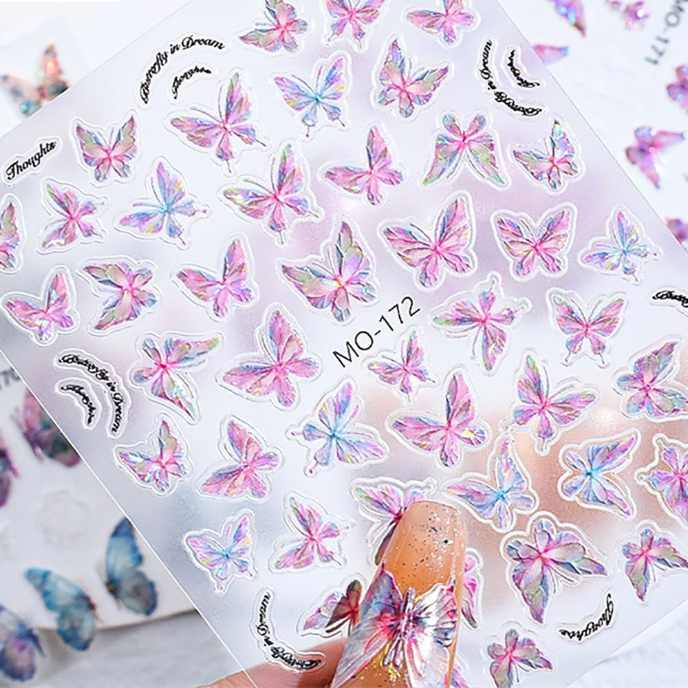 5D geprägte Schmetterlings-Nagelaufkleber, selbstklebende Schmetterlinge, Nageldekorationsaufkleber, Aurora-Schmetterling, Nagelkunstaufkleber, Nagelzubehör, Design, Schmetterlingsnagelaufkleber, Nagelkunstaufkleber