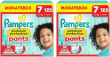 Pampers Premium Protection Pants Größe 7, 123 Windeln, 15 kg+, mit 360°-Anpassung und weichen Anti-Leck-Bündchen für optimalen Komfort und Schutz