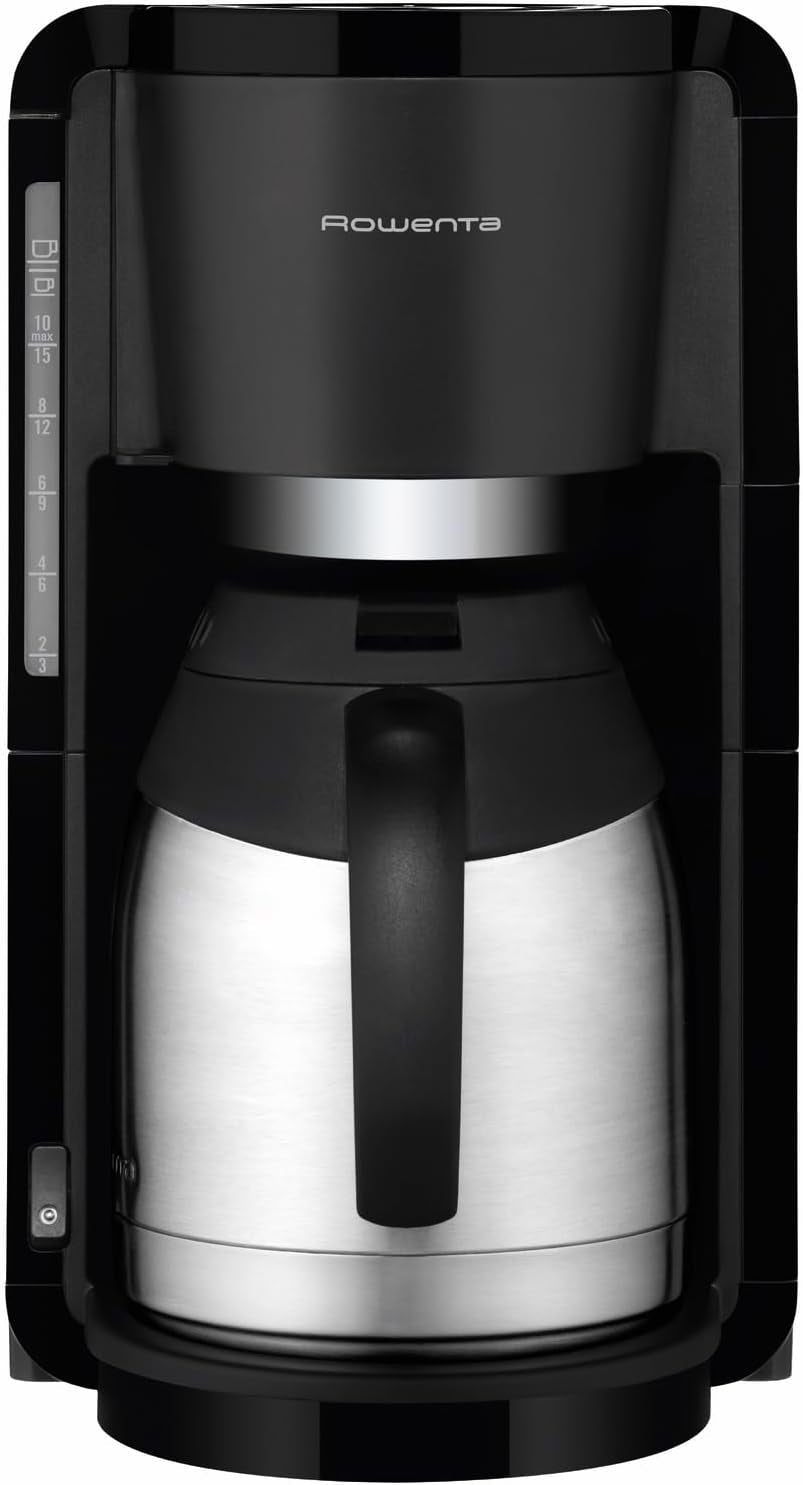 Rowenta Adagio Filter-Espressomaschine, Thermokaraffe aus Edelstahl, hält den Kaffee bis zu 4 Stunden heiß, 10–15 Tassen Fassungsvermögen, 1,25 l Fassungsvermögen, abnehmbarer Filterkorb, automatische Abschaltung, Schwarz, CT3818