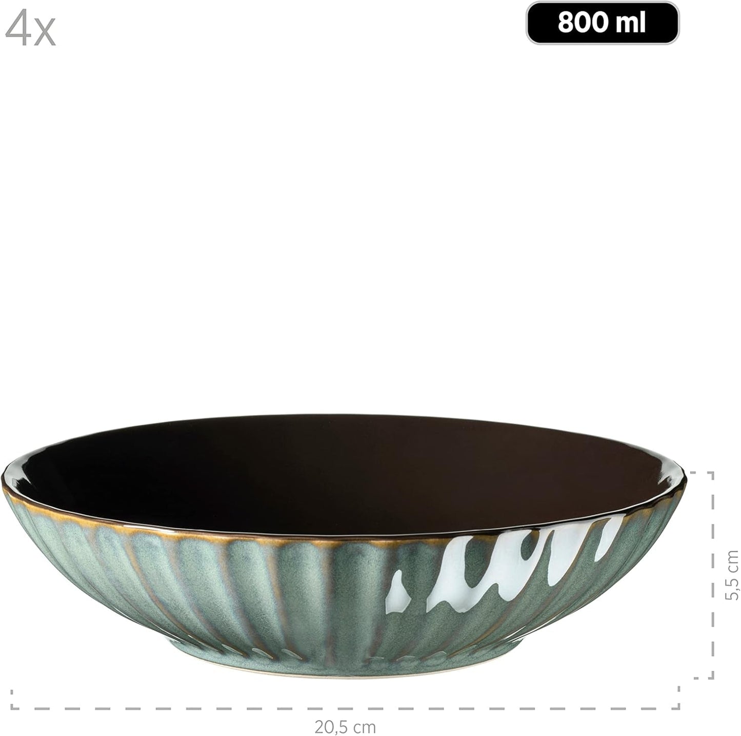 MÄSER 931964 Tafelservice Serie Confino für 4 Personen, moderner Vintage-Look, Kombi-Set aus Keramik, 20-teilig, Petrolfarbe mit schwarzen Akzenten, gefliest