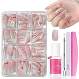 Künstliche Nägel-Set – 240-teilig, zum Aufkleben, französische Kunstnägel – rosa-weißes Farbverlaufsdesign, künstliche Nägel, vollständige Abdeckung, weiches Gel, natürlich und angenehm zu tragen (Rosa Mandel)