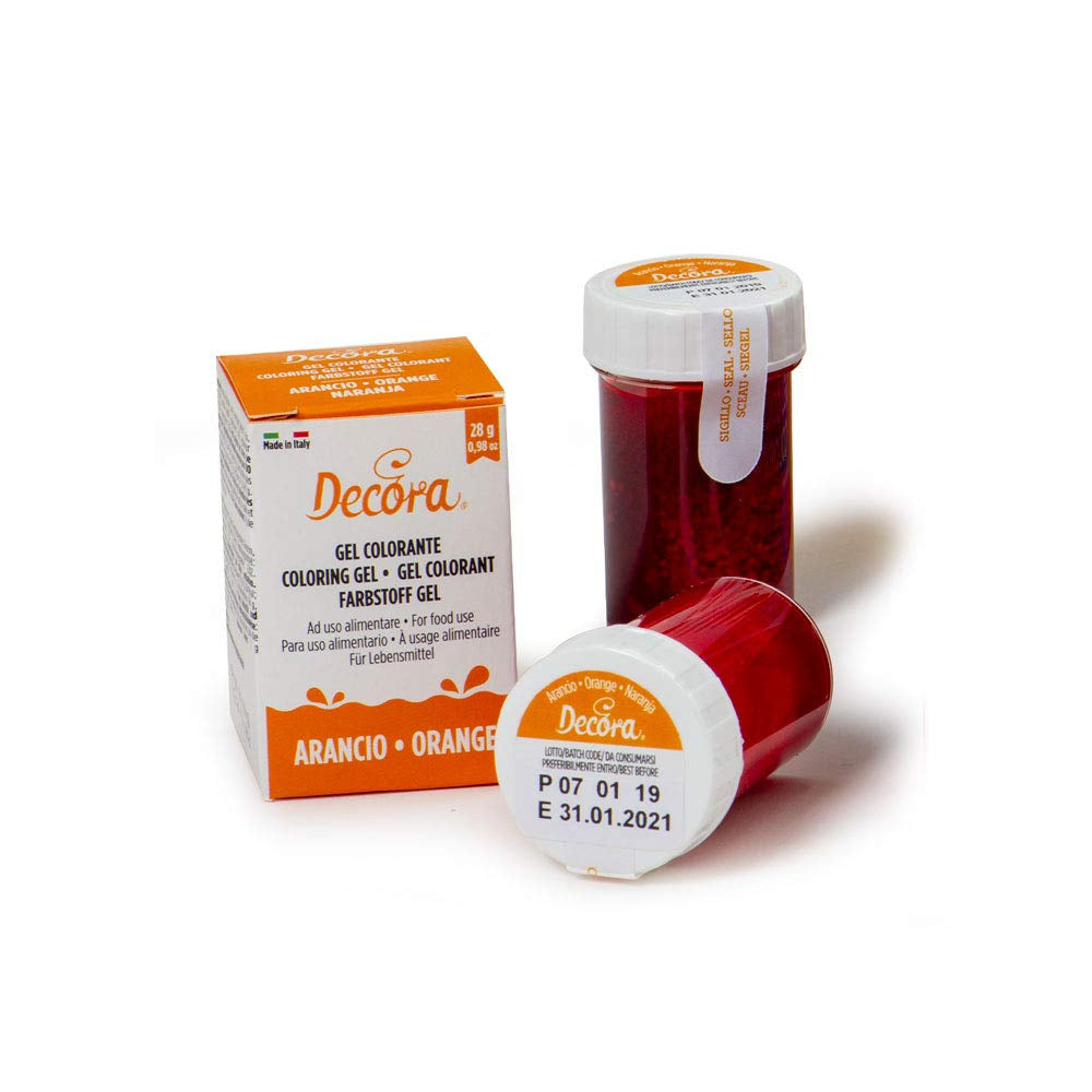 , 9600813 Gel-Lebensmittelfarbe, Gel-Lebensmittelfarbe, ideal für Beschichtungen und Dekorationen, erzeugt intensive und leuchtende Farben, hergestellt in Italien, 28 Gramm, orange Farbe.