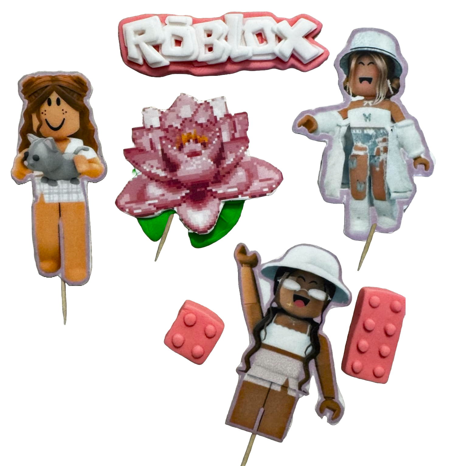 Set mit 7 essbaren Dekorationen aus Zuckerpaste, Roblox-Mädchen-Dekorationen aus Zuckerpaste, Naty Shop
