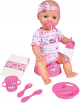 Simba 105039005 – Neugeborene Babypuppe, ab 3 Jahren, Spielpuppe mit Funktionen, kann trinken und pinkeln, 8-teilig, mit Babypuppe und Zubehör