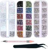4200 Stück Nail Art-Strasssteine, 36 Farben Glitzersteine, Nageldekorationssteine ​​für Nail Art-Zubehör und Strasssteine, klarer Kristall, mit Strass-Auswahlpinzette und Ritzstift