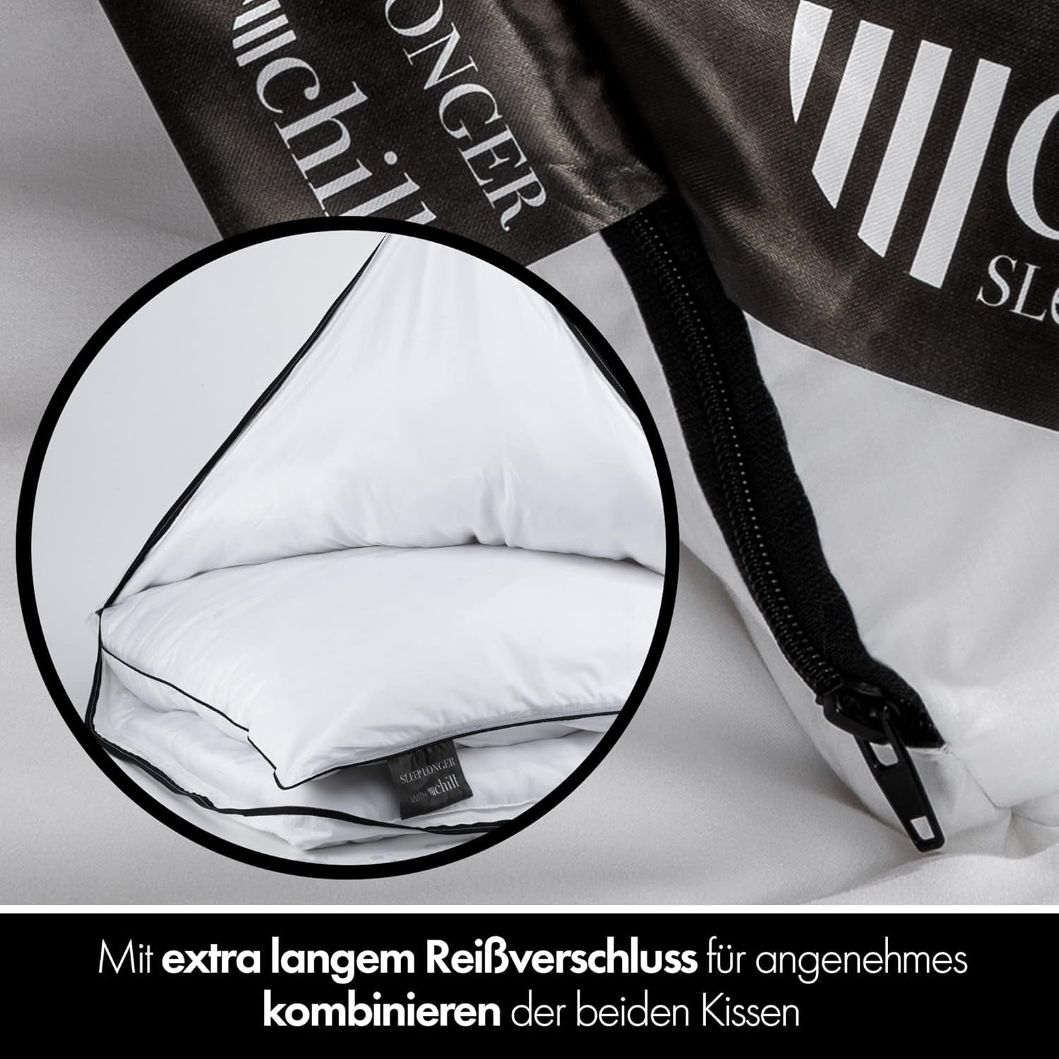 Kissen 80 x 80 cm – 2-in-1-Design – Kissen im Kissen – großes, atmungsaktives und waschbares Schlafkissen und 100 % vegan – 2 Kissen, 3 Optionen – Kissen mit 600 g und 1200 g Füllung. Naty Shop Standard-Kissen
