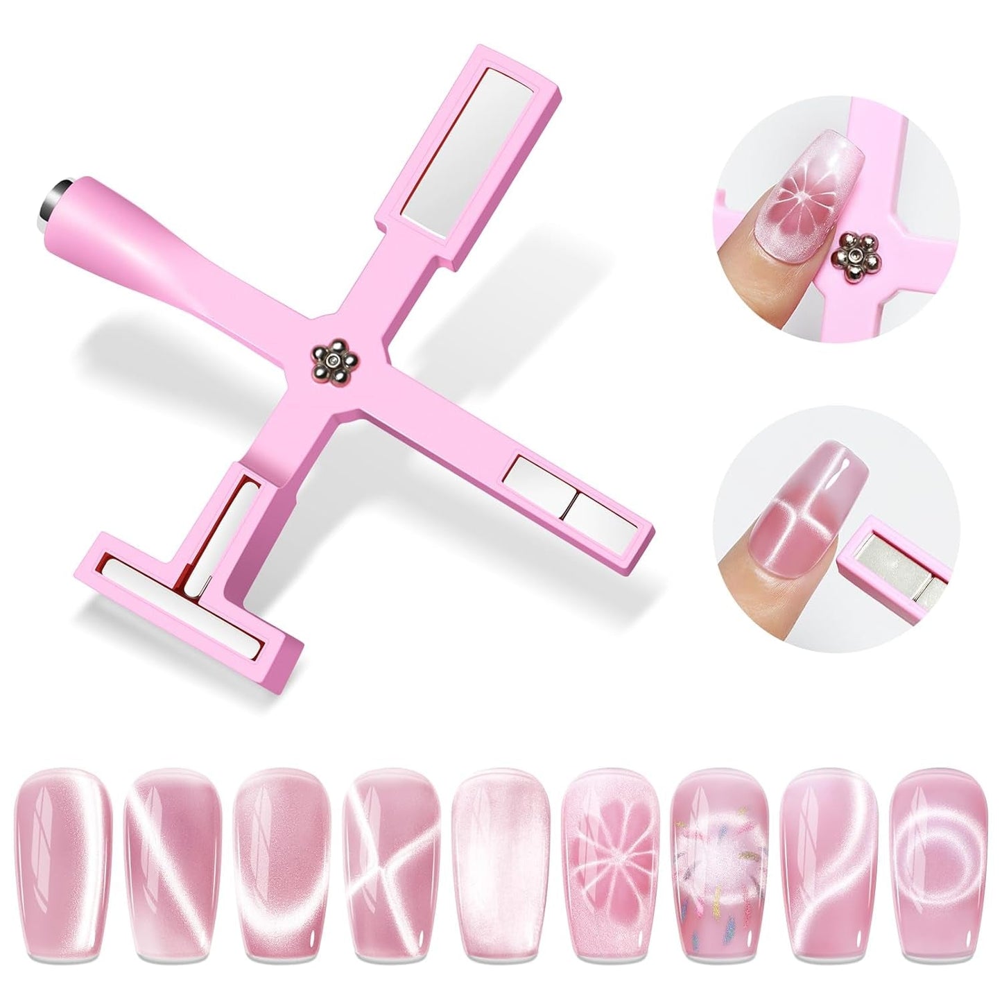 SUPWEE 5-in-1-Nagelmagnet-Werkzeug, rosa Katzenaugen-Magnet für Nägel, Multifunktions-Magnetstift, DIY Magic 3D-Magnetstift-Set, Nagelkunst-Magnetstift für Nagelkunst, Diy-Zubehör