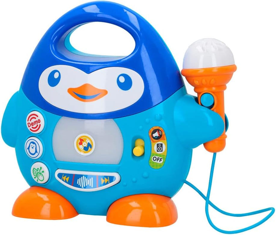 WinFun Karaoke-Musikplayer, Pinguin-Design, mit blinkenden Lichtern und Echoeffekten, in Blau, verspielter Stil, USB-Anschluss. Babyspielzeug Naty Shop Standardtitel