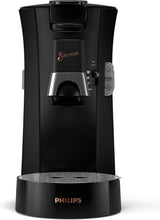 PHILIPS Senseo Select Kapsel-Espressomaschine mit Auswahl der Kaffeeintensität und Memory-Funktion, aus recyceltem Kunststoff, Farbe: Schwarz (CSA240/60)