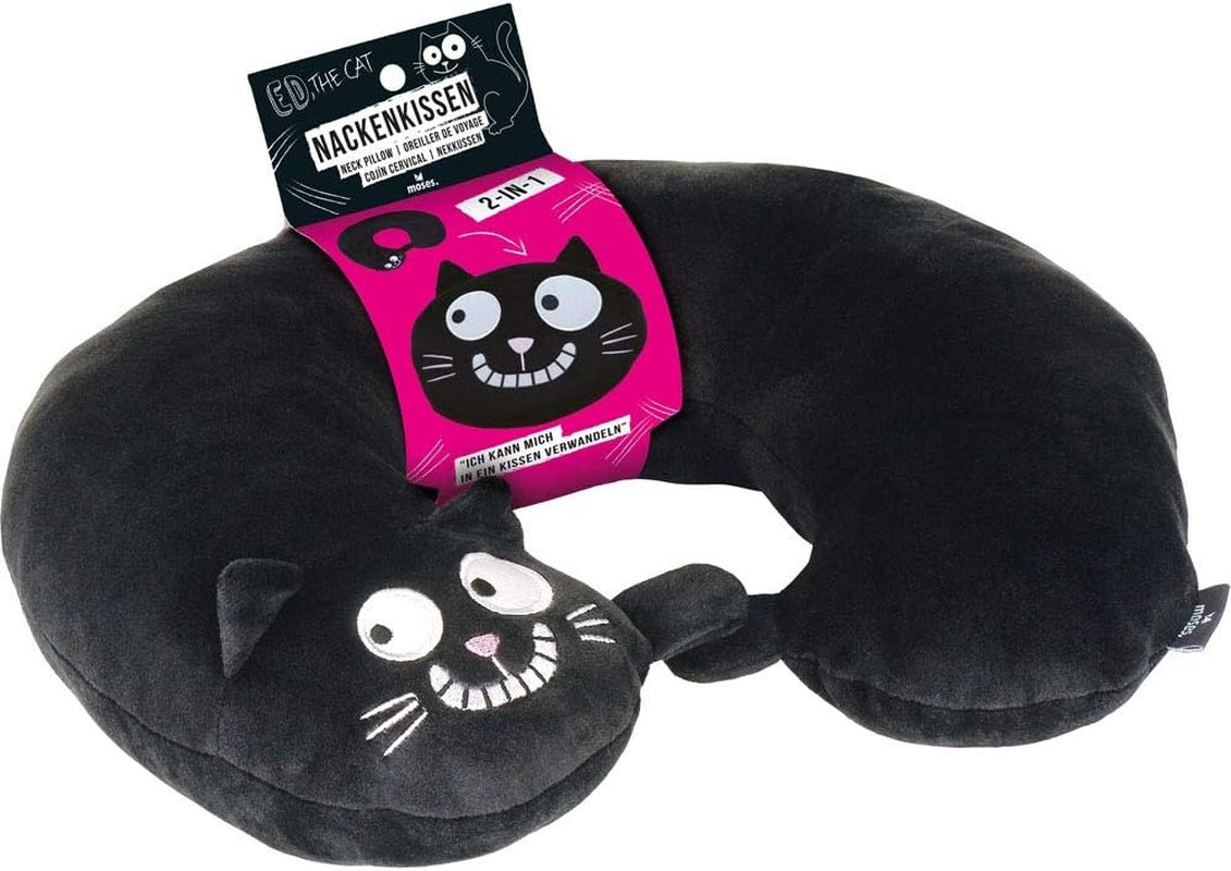 Moses Nackenkissen. Ed, die Katze | 2-in-1 Nacken- und Kopfkissen für die Reise | Katzenreisekissen, 28 cm, Schwarz