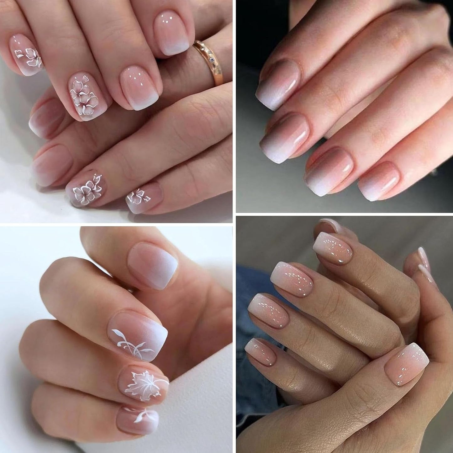 240-teiliges Set mit kurzen Kunstnägeln – kurze natürliche künstliche Nägel zum Aufkleben – künstliche Nägel mit Nude-Farbverlauf für Box-Nagelverlängerungen (Nude-Farbverlauf)