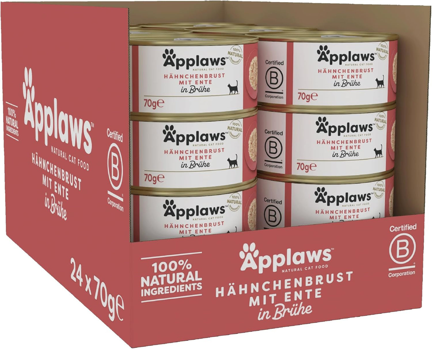 Applaws Premium natürliches Nassfutter für Katzen, Huhn mit Ente in Suppe, Dose 70 g (24 x 70 g)
