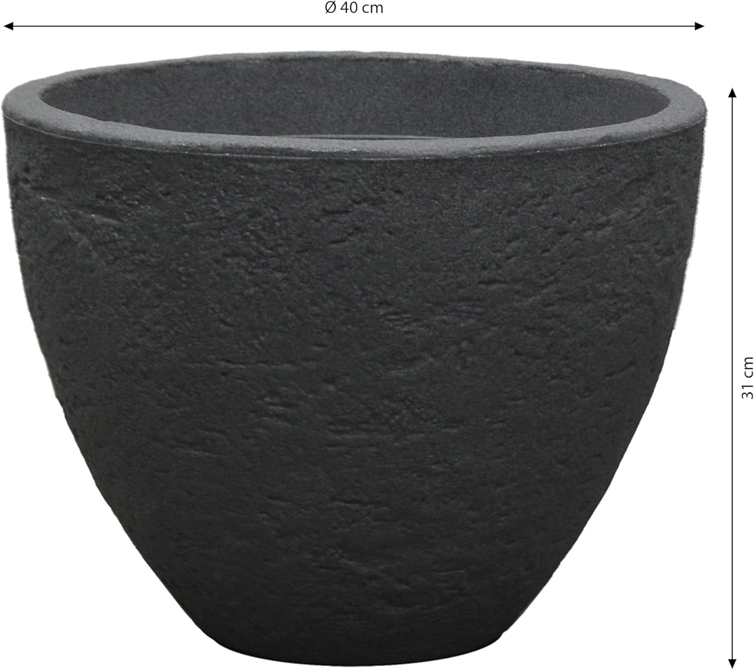 Dehner Steintopf, Ø 40 cm, Höhe ca. 31 cm, Kunststoff, Anthrazit