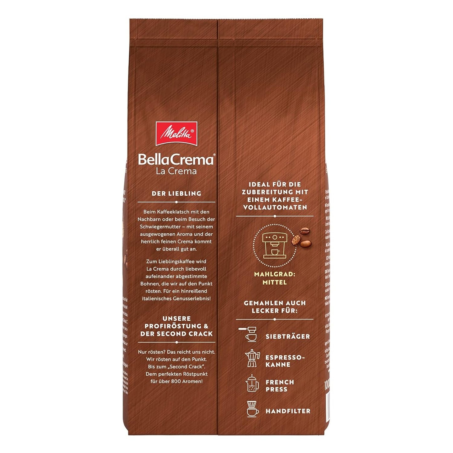 Melitta BellaCrema La Crema Kaffeebohnen 1 kg und BellaCrema Decaffeinato entkoffeinierte Kaffeebohnen 1 kg