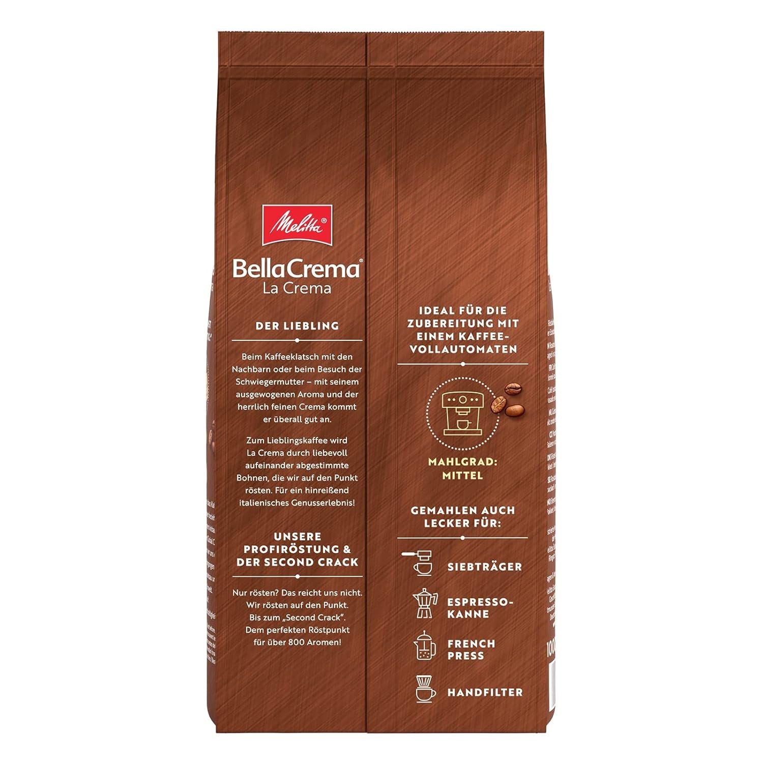 Melitta BellaCrema La Crema Kaffeebohnen 1 kg und BellaCrema Decaffeinato entkoffeinierte Kaffeebohnen 1 kg