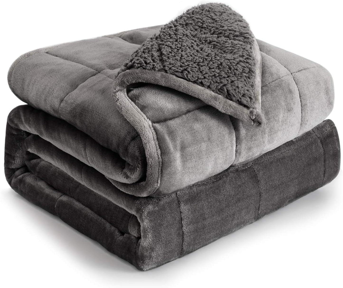 Schwere Bettdecken 152,4 x 203,2 Cottonblue schwere Bettdecke 6,8 kg, Queen-Size-Flanell, zotteliges Sherpa, schwere Bettdecke für Erwachsene, bequeme, gewichtete Decken zum Beruhigen und Entspannen, 60 x 80, 15 Pfund, Grau