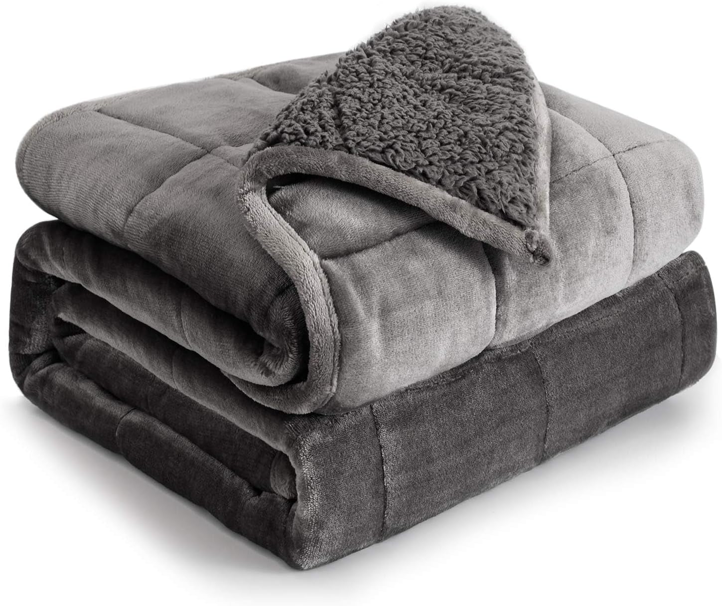 Schwere Bettdecken 152,4 x 203,2 Cottonblue schwere Bettdecke 6,8 kg, Queen-Size-Flanell, zotteliges Sherpa, schwere Bettdecke für Erwachsene, bequeme, gewichtete Decken zum Beruhigen und Entspannen, 60 x 80, 15 Pfund, Grau