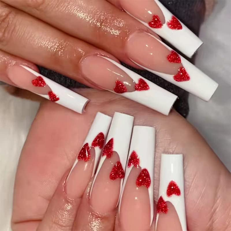 24 Stück French Press On Long Nails Sargweiß Künstliche Nägel Ombre Pink Nude Klebenägel Acrylnagelset Nagelspitzen für Frauen Frühling Sommer Nagelzubehör