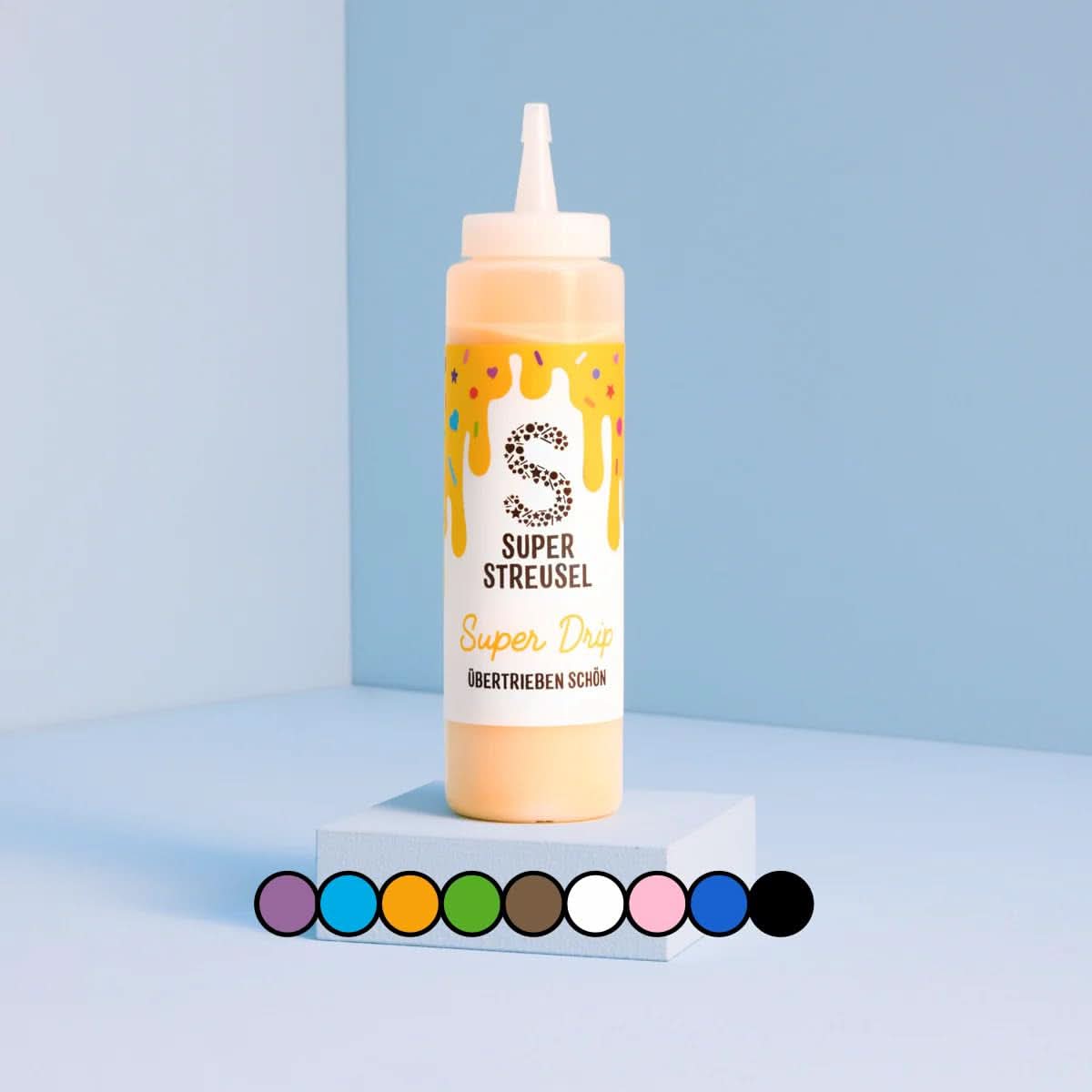 Super Drip Black Cake Glaze Cake Melts Schokolade 300 Gramm Glasuren und Dekor Naty Shop Gelb