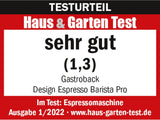 GASTROBACK Espressomaschine mit Mahlwerk inklusive Milchkännchen, Presser und Edelstahl-Siebträger – Barista-Espressomaschine mit Milchaufschäumer – Espressomaschine mit 30 Mahlgradeinstellungen