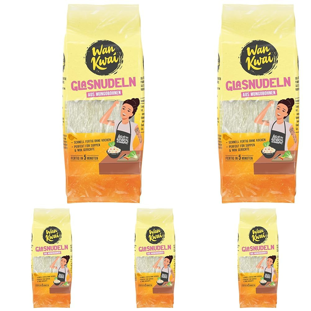 Wan Kwai Glasnudeln 100g – asiatische Gourmet-Vielfalt! Glutenfrei, hergestellt aus Mungobohnenstärke und Wasser. Ideal für Suppen, Wok-Gerichte und Salate. Zarte Textur, in 5 Minuten fertig.