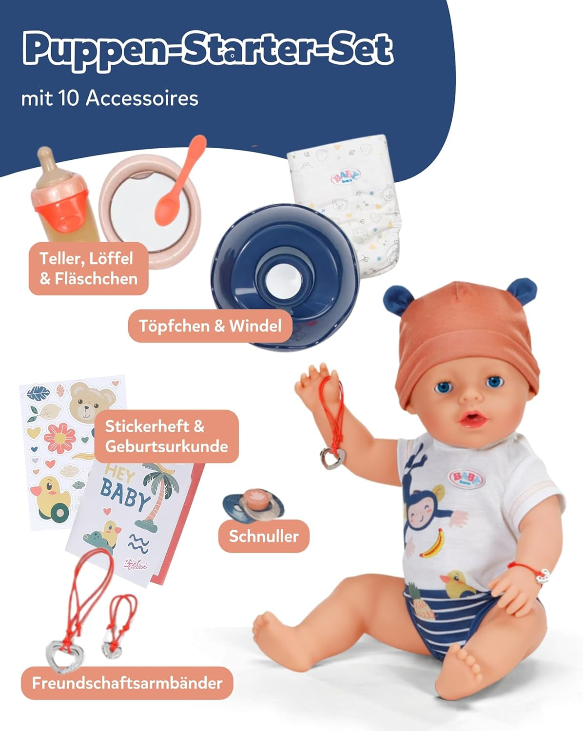 Baby Born Emma Puppe im Dschungel-Stil – 43 cm – 10 Funktionen inklusive Zubehör und Body in Unisex-Farben – Funktioniert ohne Batterien – Geeignet für Kinder ab 3 Jahren