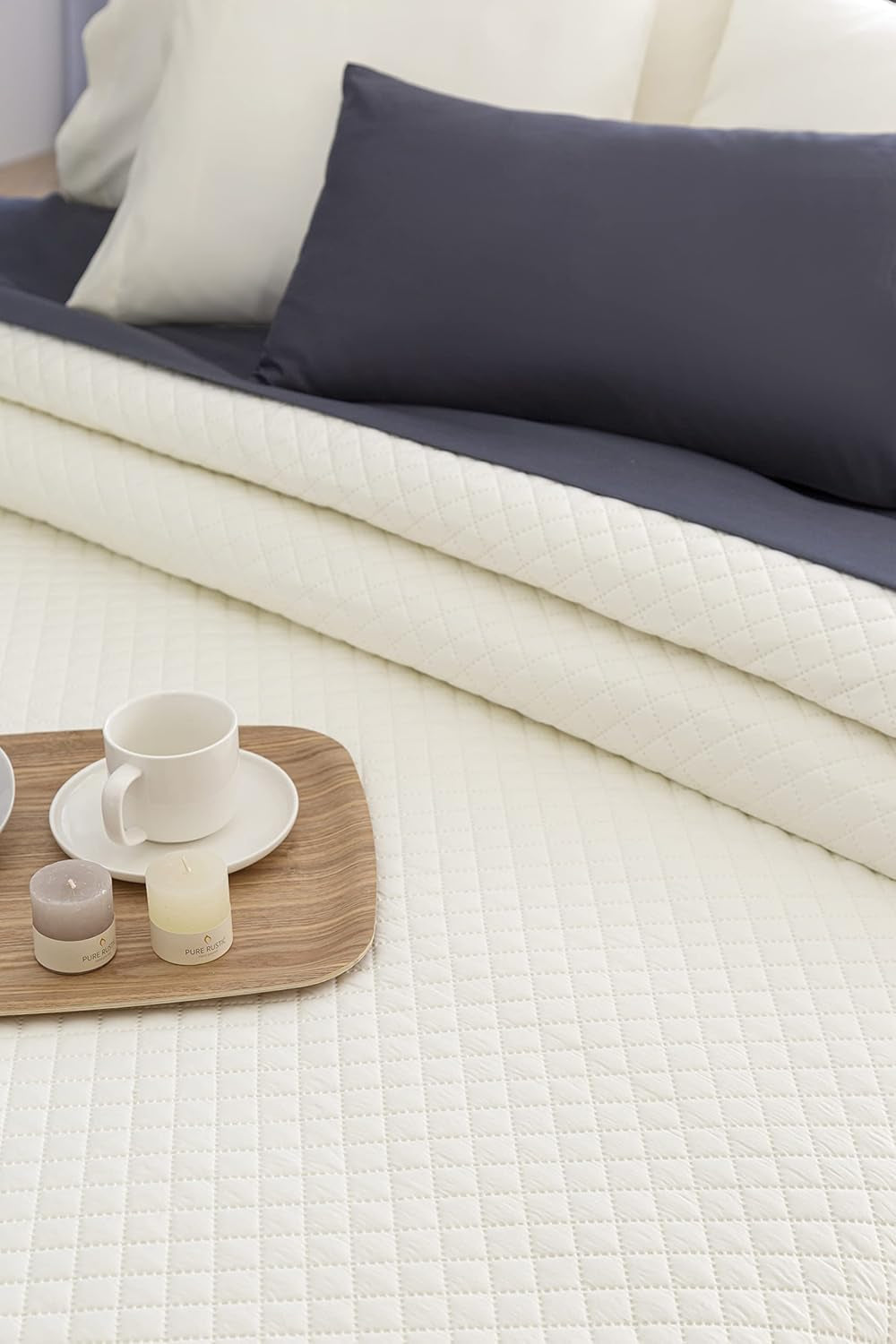 Todocama Fine Boutique Tagesdecke, Rautenmuster, Frühling, Sommer, Herbst, Winter, 100 % extra weiche Mikrofaser, multifunktionale Tagesdecke, 105–200 x 260 cm, Beige