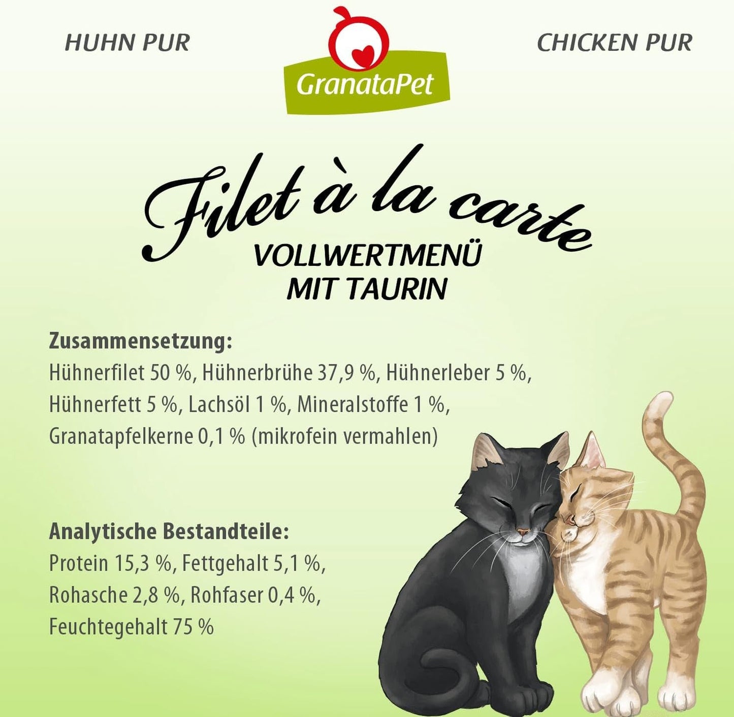 GranataPet Filet à la carte Huhn PUR, Nassfutter für Katzen, getreidefreie Filetstücke, Katzenfutter ohne Zuckerzusatz, hoher Fleischanteil, 6 x 85 g