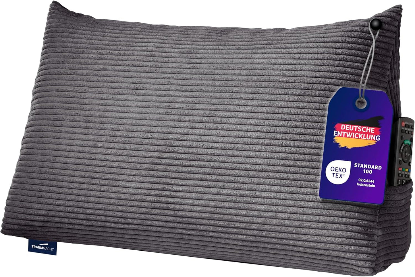Traumnacht Cozy Rückenkissen, Lesekissen, 70 x 40 cm beige, abnehmbarer und waschbarer Bezug aus 100 % Polyester, praktische Seitentasche, Öko-Tex zertifiziert, nach deutschen Qualitätsstandards produziert