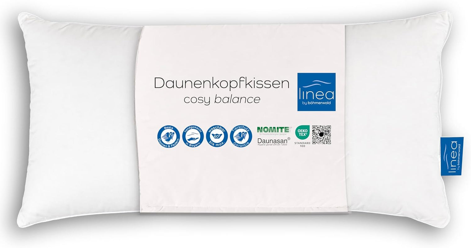 LINEA von Böhmerwald - Cozy - Hochwertiges Balance-Kissen, 40X80, 70 % Federn der Klasse 1, 30 % neue Daunen, allergikergeeignet, waschbar bis 60°C, hergestellt in Deutschland Naty Shop Standardkissen Standardtitel