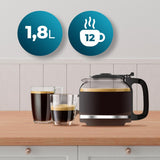Cecotec Coffee 66 Grind & Drop Essential Filterkaffeemaschine. 1086 W, Messermühle, bis zu 12 Tassen, Extreme Aroma-Technologie, digital, Edelstahl, automatische Abschaltung.