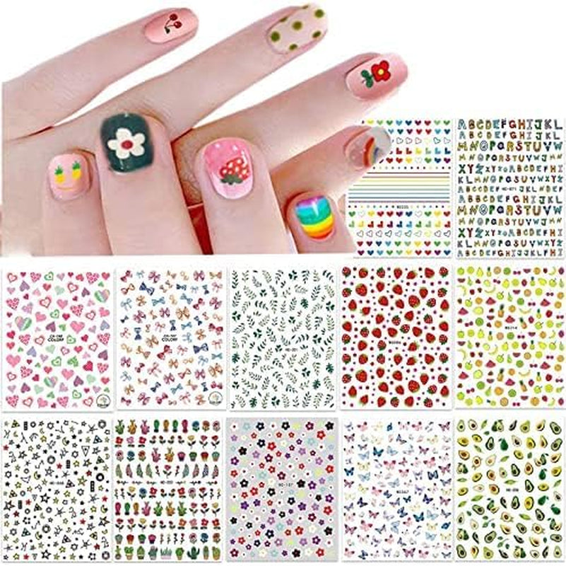Niedliche Nagelaufkleber für Kinder, 20 Blatt, 3D-Nagelaufkleber, die im Dunkeln leuchten, Blumen, bunte Nagelkunstdekorationen, Nagelaufkleber, selbstklebende Aufkleber, DIY-Dekorationszubehör