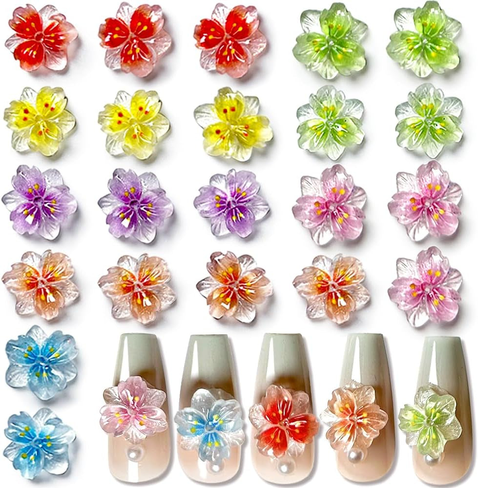 50 Stück 3D Blume Nagel Charms Nägel Zubehör Nageldesign Glitzersteine ​​​​Nailart Strasssteine ​​​​Flower Nail Charms Luminous Flower Nail Art Charms Bunte Blumen Deko Nagel Steinchen Flowers Nail Rhinestones