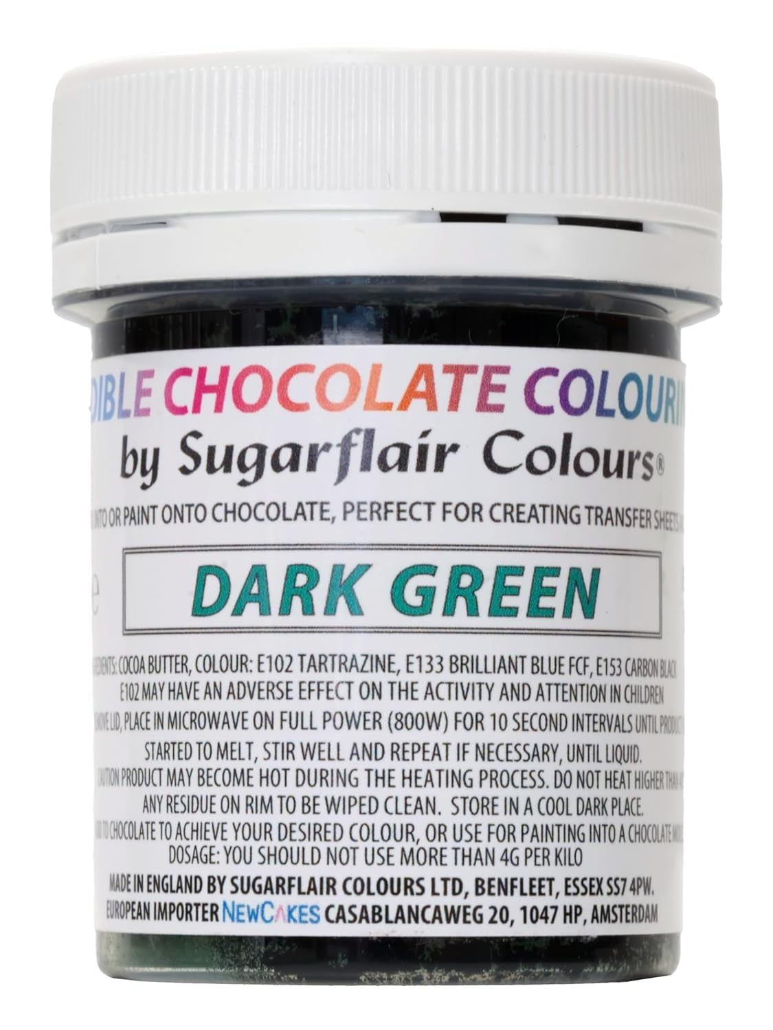 Lebensmittelfarbe Sugarflair Chocolate Lebensmittelfarbe für dunkelgrüne Schokolade - Farbige Bio-Kakaobutter, Schokoladenfarbe zum Färben von Schokolade, Pralinen - 35g