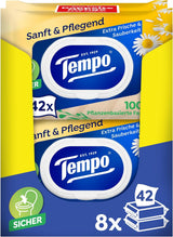 Tempo Toilettentücher „Gentle & Caring“ – Megapack – 16 Packungen à 42 Tücher – Duo Packs – mit natürlicher Kamille – Toilettenpapier, dermatologisch getestet und neutral zum pH-Wert der Haut