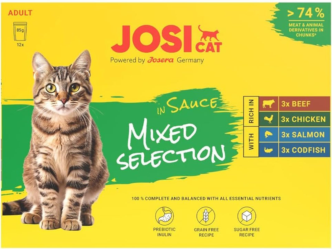 Multipack Gemischte Auswahl in Sauce (12 x 85 g) | Erwachsener | Premium-Nassfutter in Soße für ausgewachsene Katzen Multipack Mythos 4 Sorten | Ohne Konservierungsmittel | 12er Packung