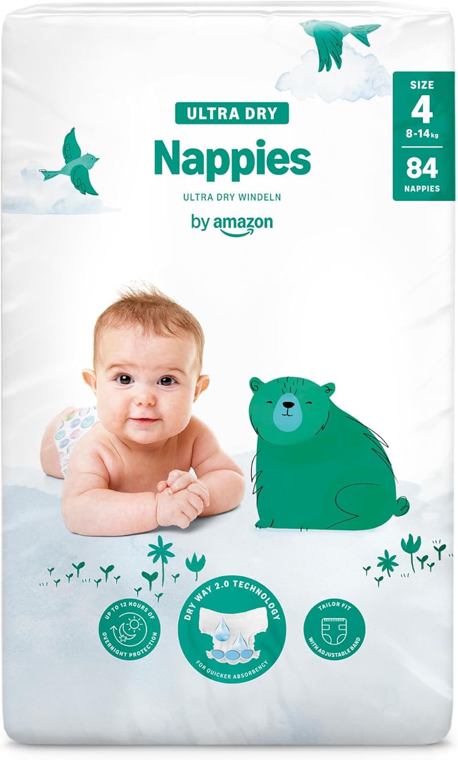 Amazon Ultra Dry Windeln, Größe 1 (2–5 kg) – Monatsbox, Weiß, 96 Stück (2 Packungen à 48 Stück) (ehemals Marke Mama Bear, identisches Produkt)