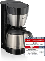 Cloer 5009 Warmhaltefilter-Espressomaschine für bis zu 8 Tassen, 800 W, mit isolierter Edelstahlkaraffe, 1 x 4 Filterbecher, Schwarz