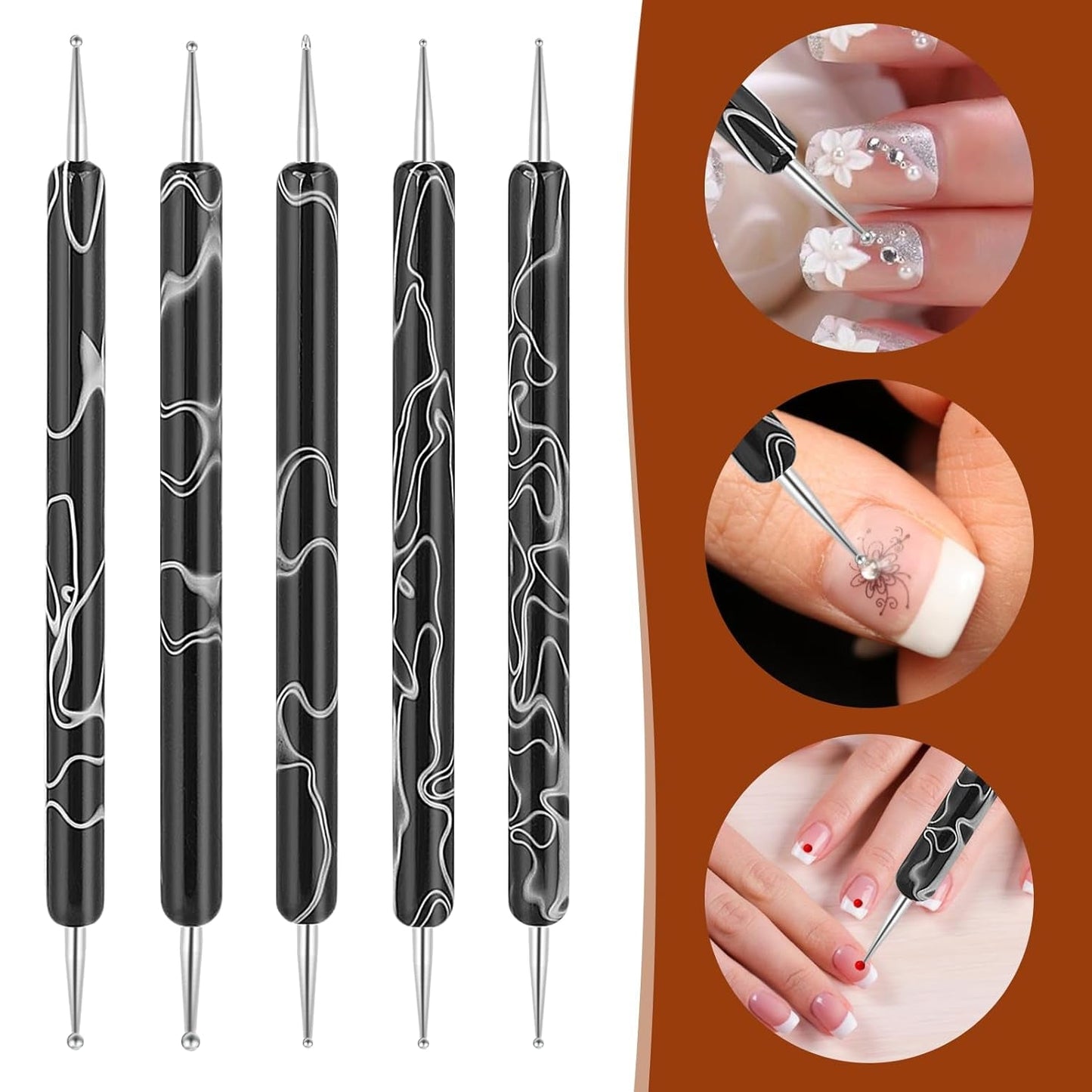 5 Stück Nail Design Dotting Tools Nagelkunst Werkzeug Nagelpunkt Pinsel Punktierung Stift Marbleizing Werkzeug Für Nagelack Maniküre, Schwarz