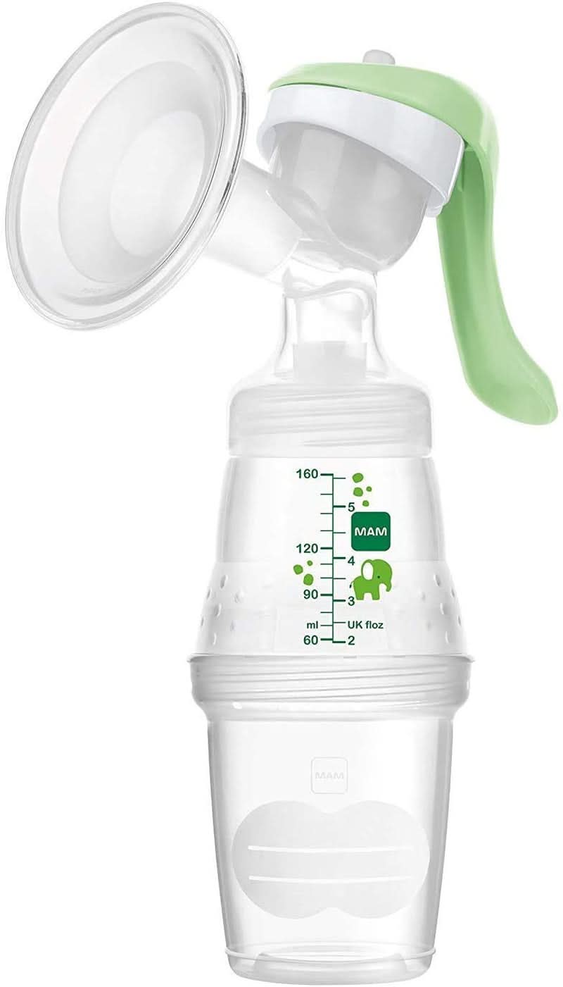 MAM Elektrische und manuelle Milchpumpe 2 in 1, mit 9 Stimulationsstufen, enthält 2 Flaschen, einfacher Start, grün Zubehör Essen und Stillen Bebe Naty Shop