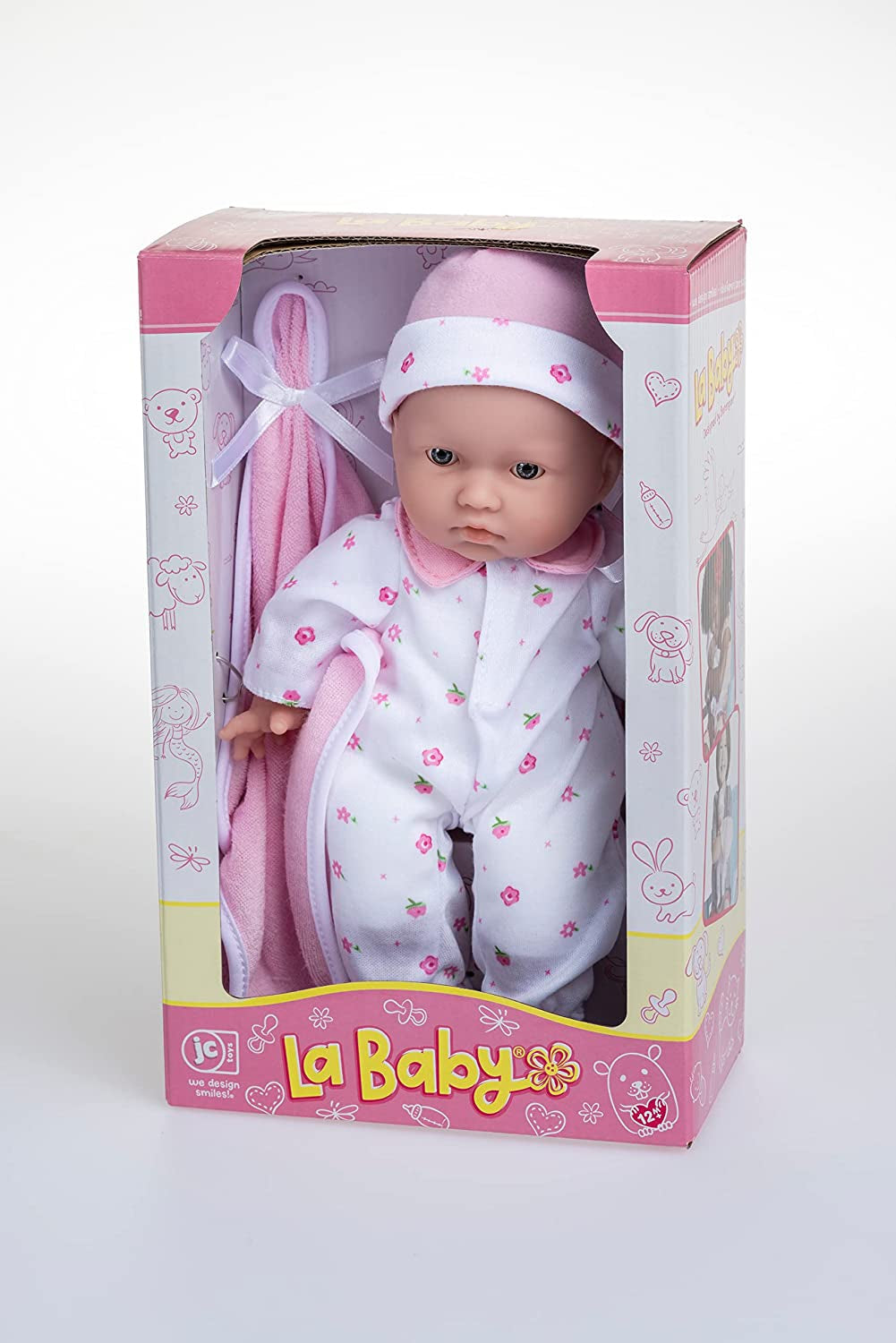 JC Toys La Baby Kaukasisches Babypuppen-Set – 28 cm große, weiche, waschbare Puppe, abnehmbares rosa Outfit mit Mütze, Decke und Schnuller, für Puppen ab 12 Monaten, Naty Shop