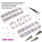 3200 Nagelsteine ​​Set FITDON Mehrförmige Glas-AB-Steine ​​und klare Diamant-Glitzer-AB-Steine ​​für Nagelkunst-Dekoration, DIY-Kits, Schmuck, Schlüsselanhänger, Nagelzubehör
