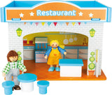 Small Foot 10852 Spielhaus Restaurant aus Holz, mit 2 Puppenfiguren, Zubehör und abnehmbarem Dach, ab 3 Jahren Puppenhäuser Naty Shop Restaurant