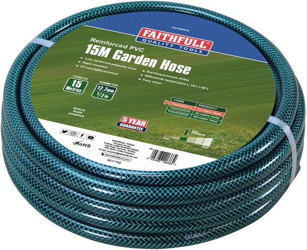 Faithfull Gartenschlauch 50 m (164 ft), verstärkt, 12,7 mm (1/2 Zoll) Durchmesser – robustes PVC-Rohr, grün