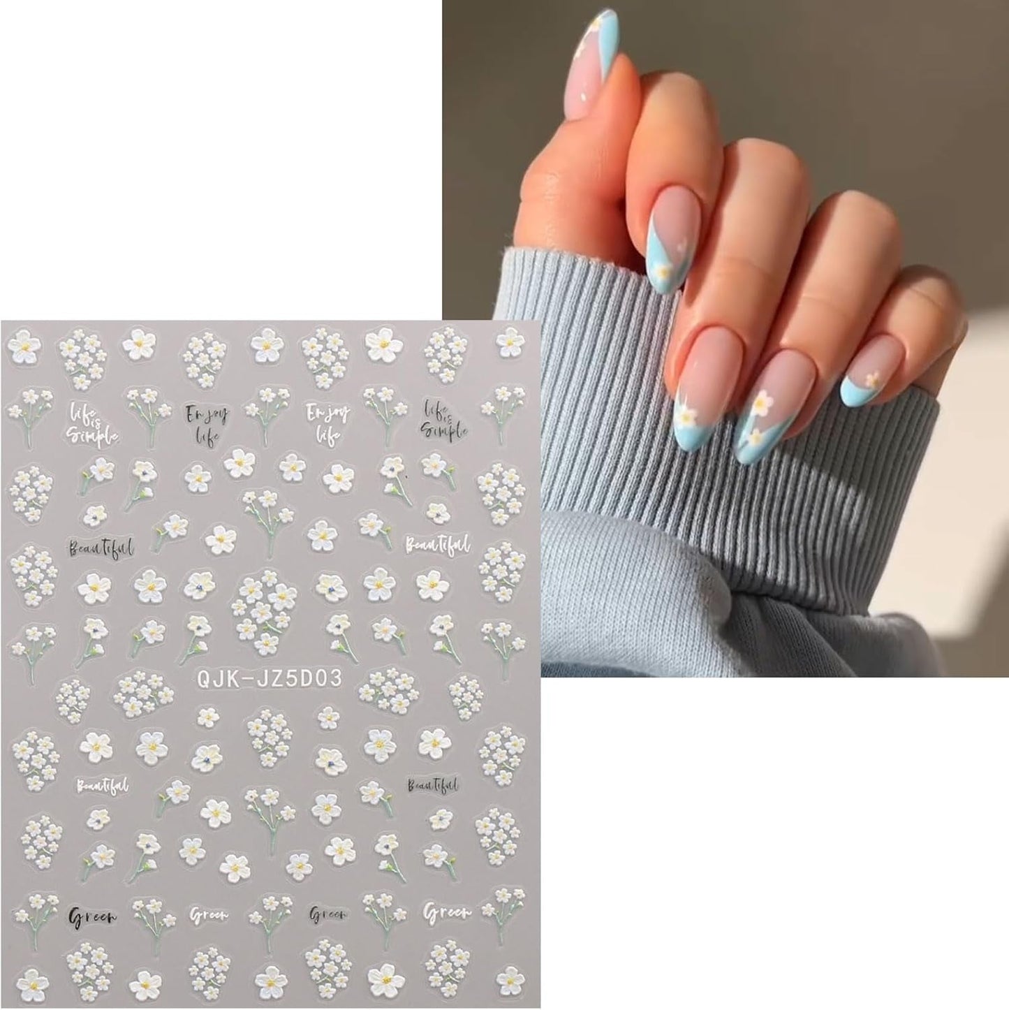 JMEOWIO 3D Nagelsticker Blumen Nail Art Sticker Selbstklebend Nagelaufkleber 5D Stereoskopisch Sommer Frühling Dekoration Nageldesign Zubehör 4 Blatt