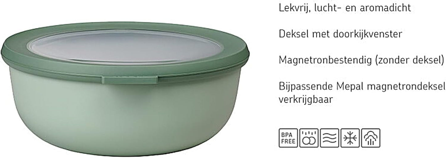 Mepal – Multischüssel Cirqula Round 4-teiliges Set – Vorratsgläser mit Deckel – Geeignet als Aufbewahrungsbox, Kühlschrank, Gefrierschrank und Mikrowelle – 500, 1000, 2000 und 3000 ml – Nordic Salbei Frischhaltedosen Naty Shop