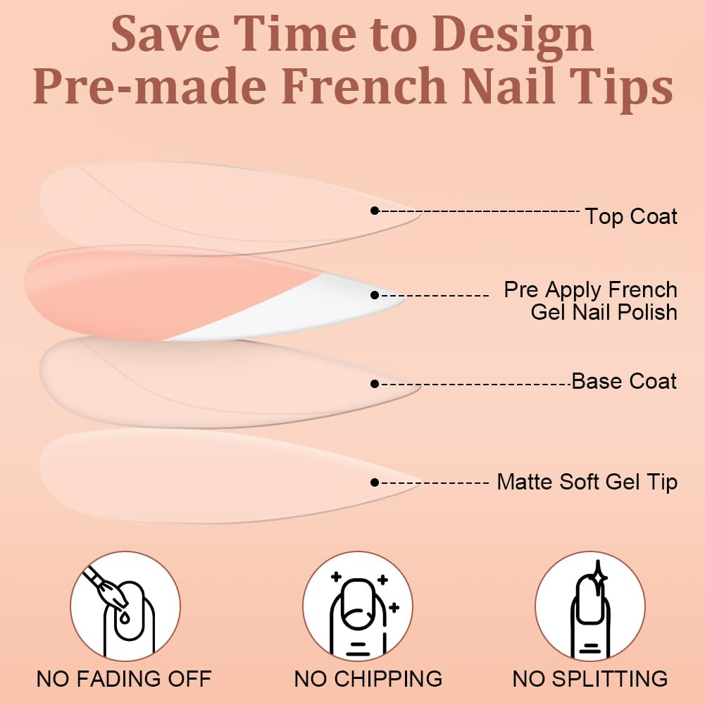 240-teiliges Set mit künstlichen Nagelspitzen, French Press On False Nails, Press On French Nails, 12 Größen, Fake Nails mit Kleber für Damen und Herren (Nude White Medium Almond)